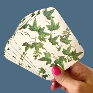 1991 Vintage Design Imports Cork Back Green Ivy Coasters Set of 6